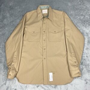 Vintage Military Shirt Mens Size L Tan 70s Wool Dacron USMC Button Up Union Made